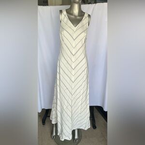 Talbots Cream Linen Blend Chevron Print Maxi Dress Women's size 2